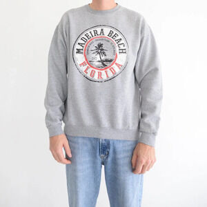 Vintage 90s Jerzees Gray Madeira  Beach Florida Crew Neck Sweater Large